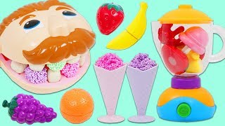 Feeding Mr. Play Doh Head Play Foam Ice Cream & Toy Velcro Cutting Fruit Smoothies!