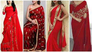 ❤ Red Colour saree collection/ stylish red saree designs/ red saree for karwachouth