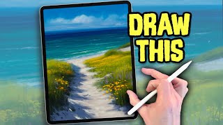 EASY PROCREATE Landscape Drawing Tutorial - BEACH PATH