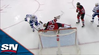 Devils' Akira Schmid ROBS Lightning's Nick Paul With Unbelievable DIVING Glove Save