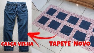 TAPETE FEITO COM CALÇA VELHA E RETALHOS DE TECIDOS ♥ Atelie Greice Brigido