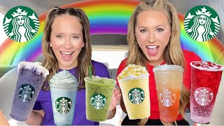 TRYING EVERY STARBUCKS DRINK IN RAINBOW ORDER CHALLENGE 🌈😱