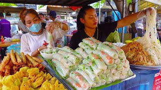 Most Famous Place for Spring Rolls, Yellow Pancake, Noodles \u0026 Fried Wonton - Cambodian Street Food