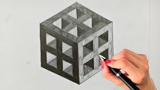 3D Trick Art on Paper Realistic Cube ! 3D Drawing Cube with Pencil, How To Draw 3d Cube Step By Step