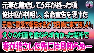 【感動する話】元妻と離婚して5年経った頃、俺は癌が判明し余命宣告を受けた→元妻に電話で報告すると「3日後に来てほしい」久々の対面も儘ならず向かった場所で、妻が指さした先には見知らぬ…