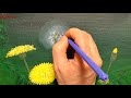 how to easily draw dandelions and fluff with acrylic paint for beginners step by step