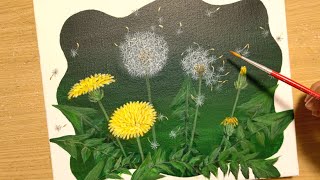 How to easily draw dandelions and fluff with acrylic paint / for beginners / Step by step