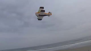 Homemade EPP RC biplane, slowly flight.