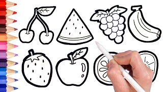 For Kids Drawing Coloring  유아와 아이들을 위한 과일 그리기 색칠하기 | 포도 그리는 방법 - 심플컬러