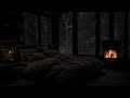 the ambiance felt from the window of the cabin on a cold snowy winter day warm relaxing fireplace