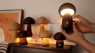 Wooden Mushroom Table Lamp LED Touch Switch Retro Sleeping Night Lamp