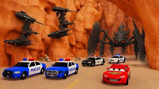 Mcqueen escape from the dark monster in the mysterious cellar? Can the Police Car rescue?