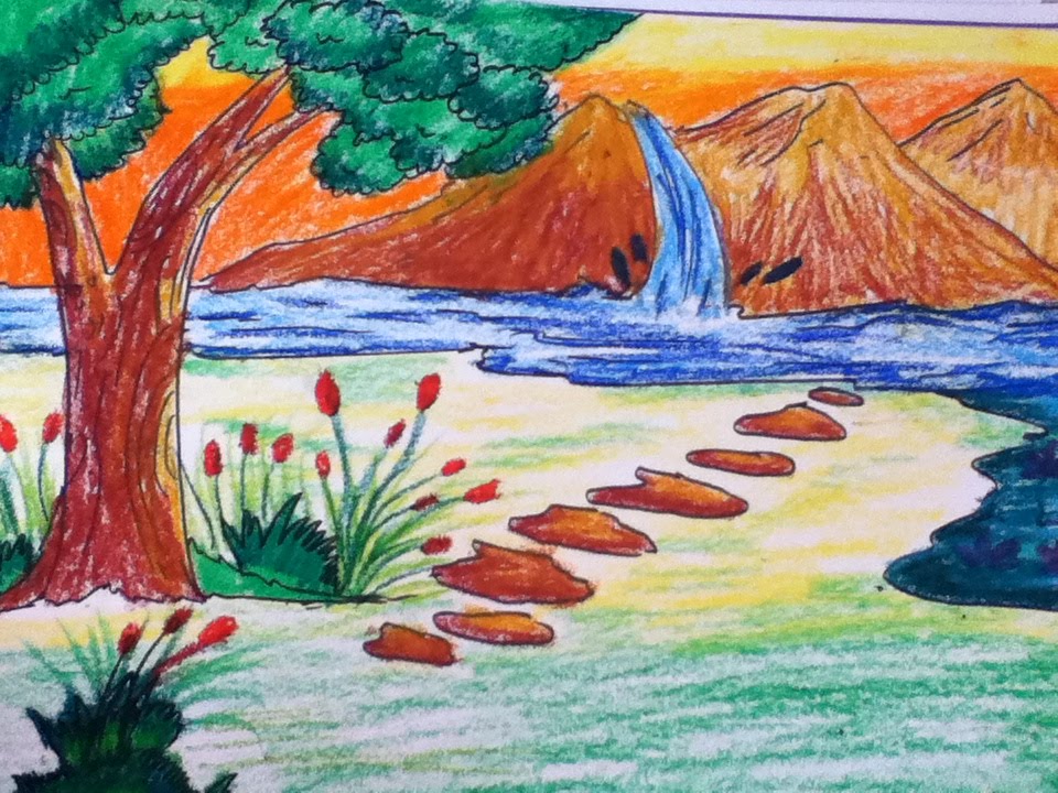 Beautiful Scenery Drawing For Kids In Simple Steps - YouTube