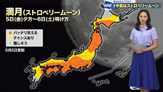 【ストロベリームーン】今夜は満月、見られるエリアは？