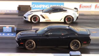 Z06 Corvette vs Hellcat Charger and Challenger - 1/4 Mile Drag Races