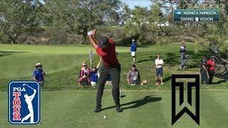 Tiger Woods slo-mo iron swing is analyzed at Farmers 2018 (Face on)