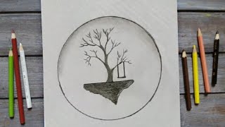 رسم سهل | رسم  شجرة داخل دائرة | خطوة بخطوة | drawing in a circle step by step |