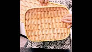Farmhouse stylish Melamine bread basket weave plate dishes with bamboo rim  2
