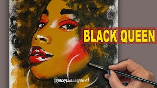 Black Afro Queen- Easy Acrylic Painting (for Beginners)