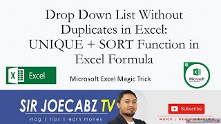 Drop Down List Without Duplicates in Excel: UNIQUE + SORT Function in Excel Formula