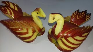 How to make an Edible Apple swan Garnish -Fruit carving video for Beginners
