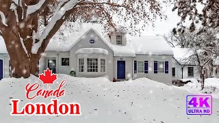 A Relaxing Walk Through the Snowy Streets of London | Canada 4K