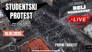 Uživo iz drona - Protest studenata zbog gaženja studentkinje u Beogradu 16. Januar 2025