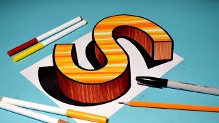 Easy Trick Art Drawing / How to Draw 3D Letter S / Anamorphic Illusion