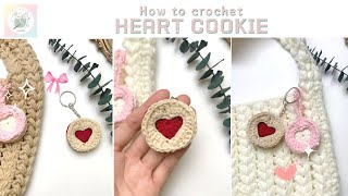 Crochet a heart Cookie keychain for Valentine's Day| Móc khoá bánh cookie trái tim| Katee DIY