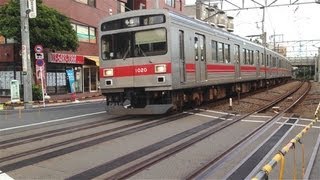 東急多摩川線多摩川行き1000系1020F 多摩川駅付近の踏切を通過