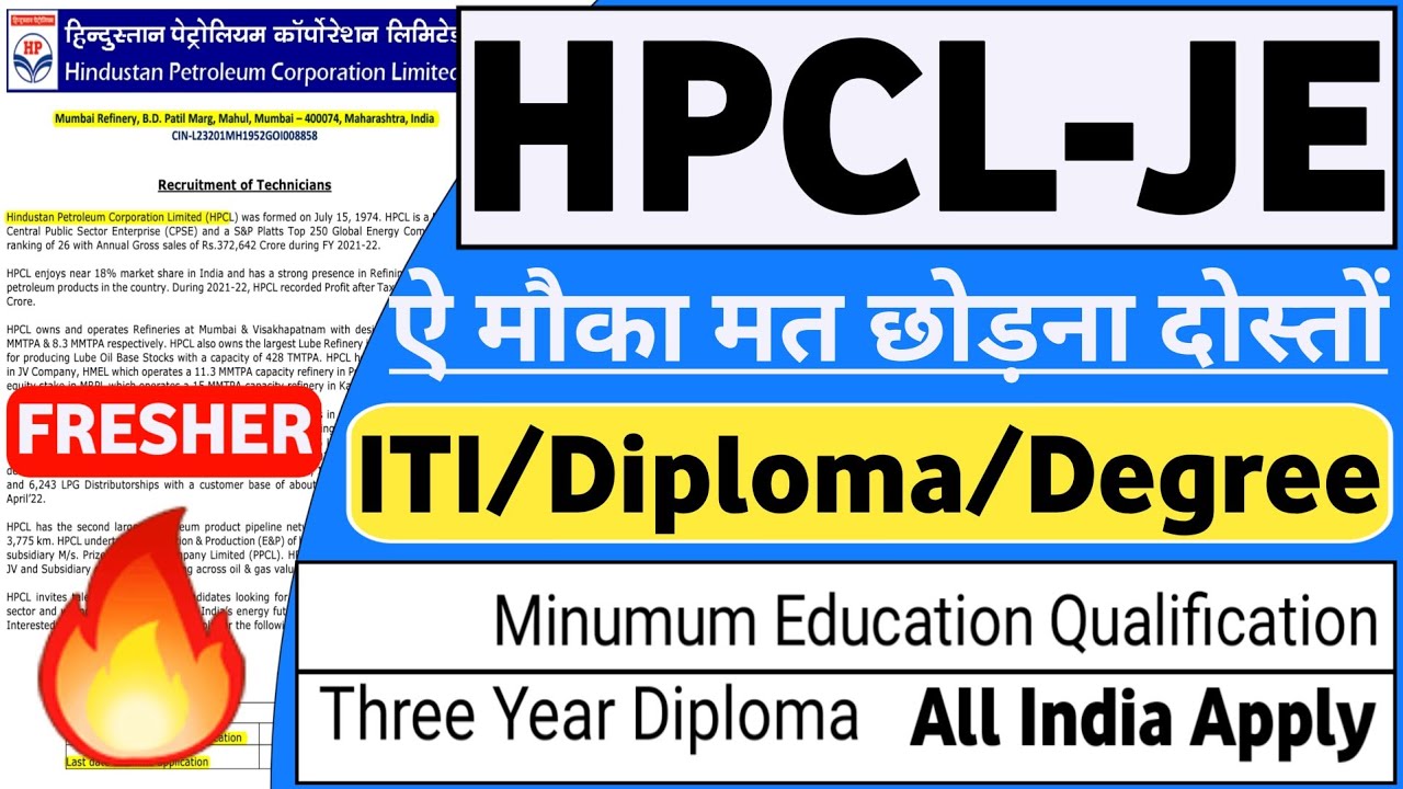 HPCL {B.tech,Diploma,ITI} Recruitment 2023| Fresher| All Branches| HPCL ...