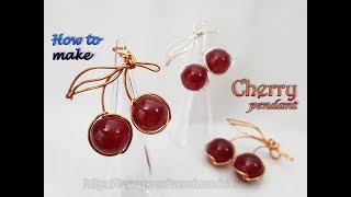 Cherry pendant with big round stone with holes - How to make jewelry from copper wire 501