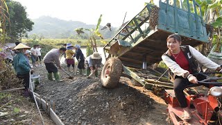 Girl transporter with off-road vehicle. Concrete transportation for road construction