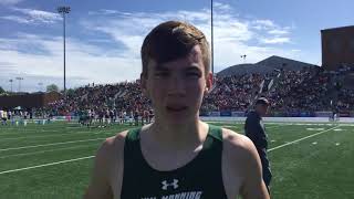 Jeff Blankman talks with Parker Behrens of IKM-Manning in the 800 At 2019 State Track