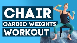 Chair Cardio and Weights Workout - Full Body 20 or 40 Minute No Impact Seated Fitness Class
