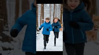 男孩和女孩在雪地上奔跑，哈哈. The boy and girl is running on the snow.haha #funny