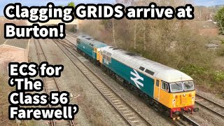 CLAGGING GRIDS 56098 \u0026 56081 form the ECS for 'THE CLASS 56 FAREWELL' at Burton Wetmore Sidings