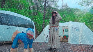 ☔️Heavy rain camping in a large tent in a rainy forest / Rain sound ASMR / Heavy rain camping /