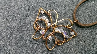 Copper wire Butterfly pendant with crystal - DIY wire jewelry 172