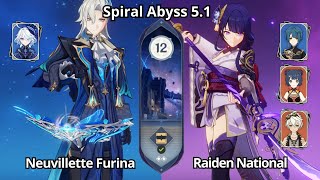 C0 Neuvillette Furina & C0 Raiden National - Spiral Abyss 5.1 Floor 12 Genshin Impact