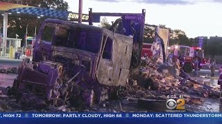 Fire Engulfs Tractor Trailer At NJ Rest Stop