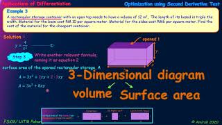 optimization using second derivative test (cheapest cost for rectangular storage)