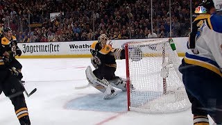 Tuukka Rask denies Brayden Schenn, gets help from crossbar and Zdeno Chara