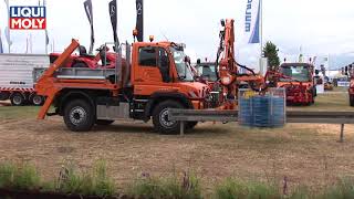 Onlinemotor Demopark 2015 Mercedes Unimog Geräteträger U 423 mit Jotha Absetzkipper und Mulag Leitpf