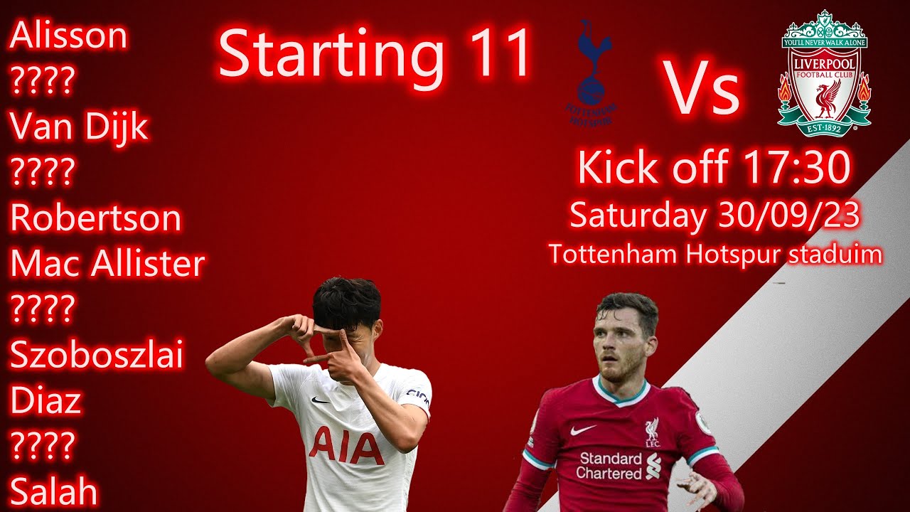 Starting 11 Prediction Tottenham Hotspur Vs Liverpool - YouTube