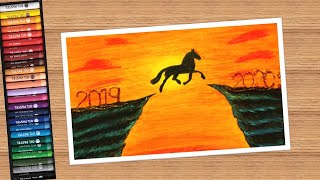 New Year Drawing for Beginners with Oil Pastels - Step by Step | How to Draw | A Very Happy New Year