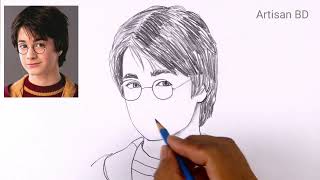 How to draw Realistic face Harry Potter step by step easy pencil sketch #harrypotter