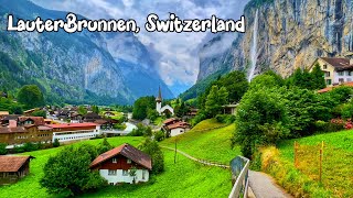 Lauterbrunnen, Switzerland, walking tour 4K - most beautiful Swiss village - Paradise on Earth