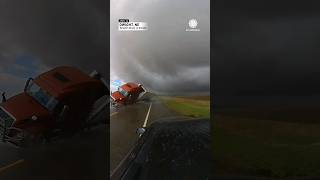 Tractor Trailer Crashes onto Storm Chaser Car During Tornado