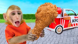 Baby Monkey BonBO cooking french fries and swims with the funny duckling in the Animals Islands